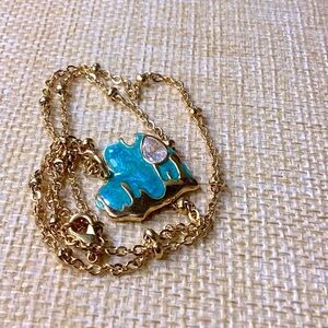 Gold Enamel Zircon Heart Pendant  Necklace
